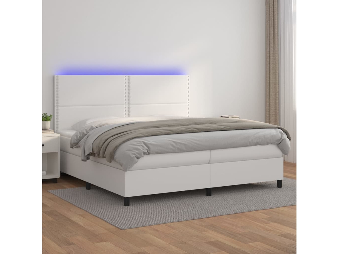 Cama Box Spring VIDAXL (Branco - Couro Artificial - 203 x 203 x 128 cm)