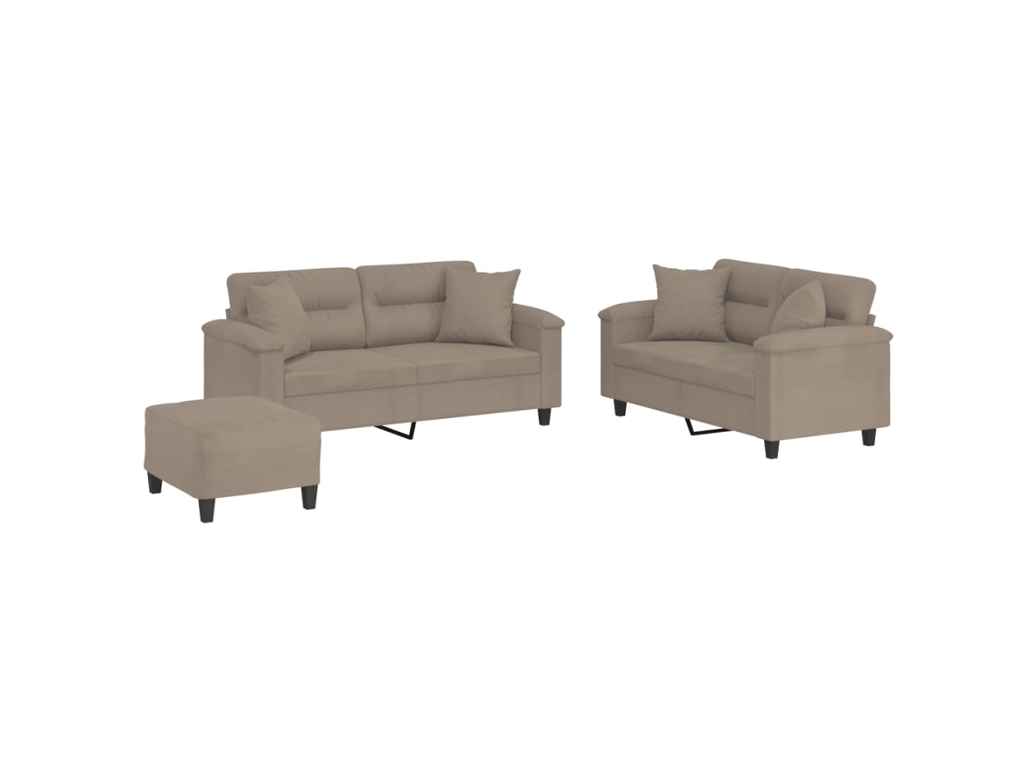 3 Peças Conjunto Sofás com Almofadas Microfibra Cinza-Acastanhado CLIC N BUY (70 x 55 x 41 cm)