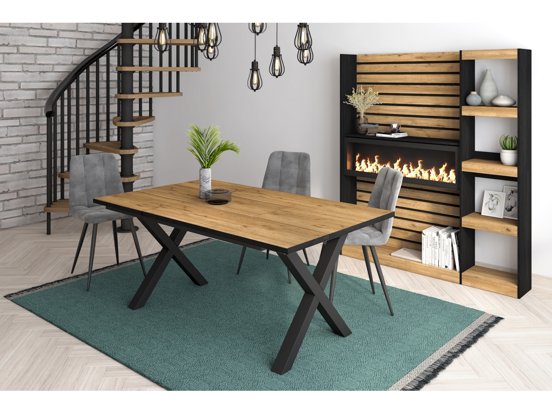 Mesa de Sala de Jantar 8 Pessoas 170 Ideal para Reuniões Familiares Oak e Preta Estilo Industrial DUERMETE ONLINE