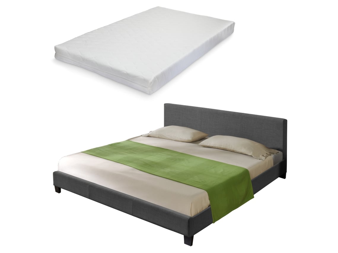 Cama CORIUM (Tecido - Cinzento - 180x200 cm)