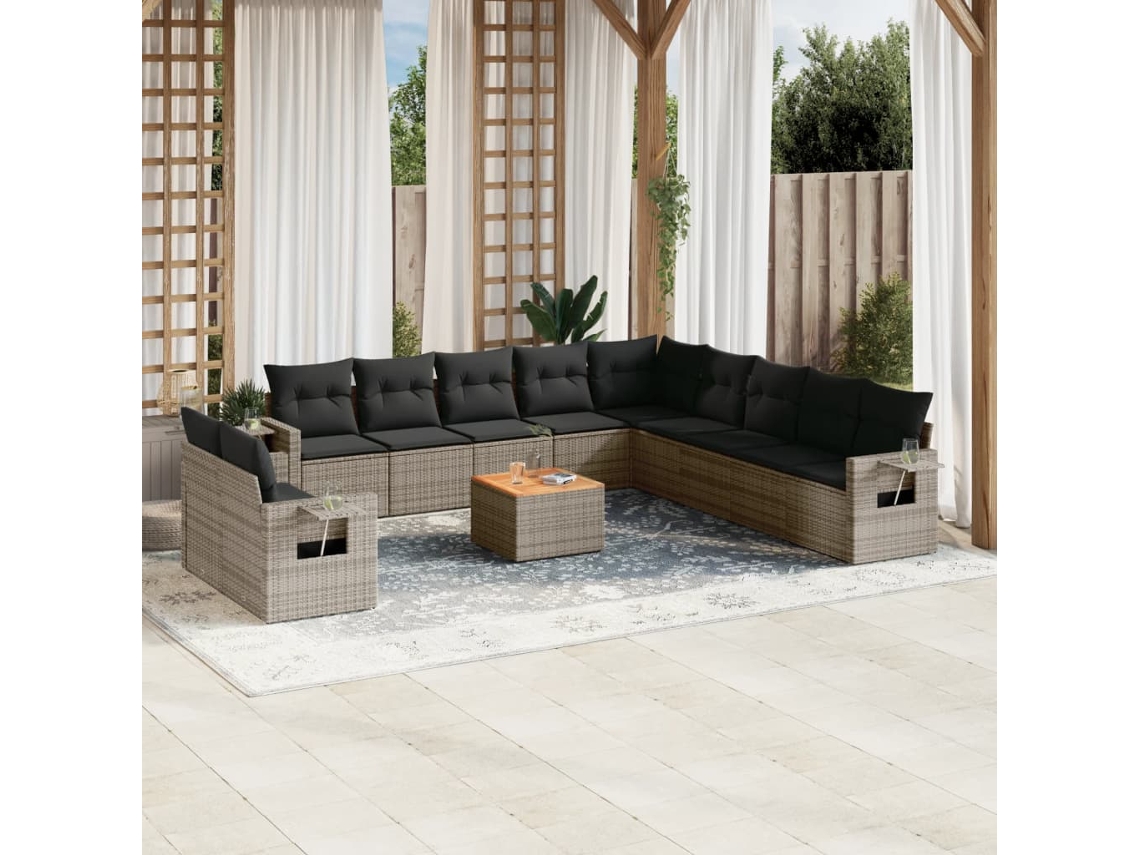 Conjunto 12 de sofás jardim c/ almofadões VIDAXL vime PE cinzento