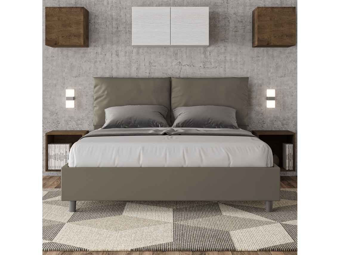 Cama de Casal Queen Size Sem Estrado Estofada AnteaITYHOME (160 x 210 cm - Painéis de Melamina e Couro Sintético)