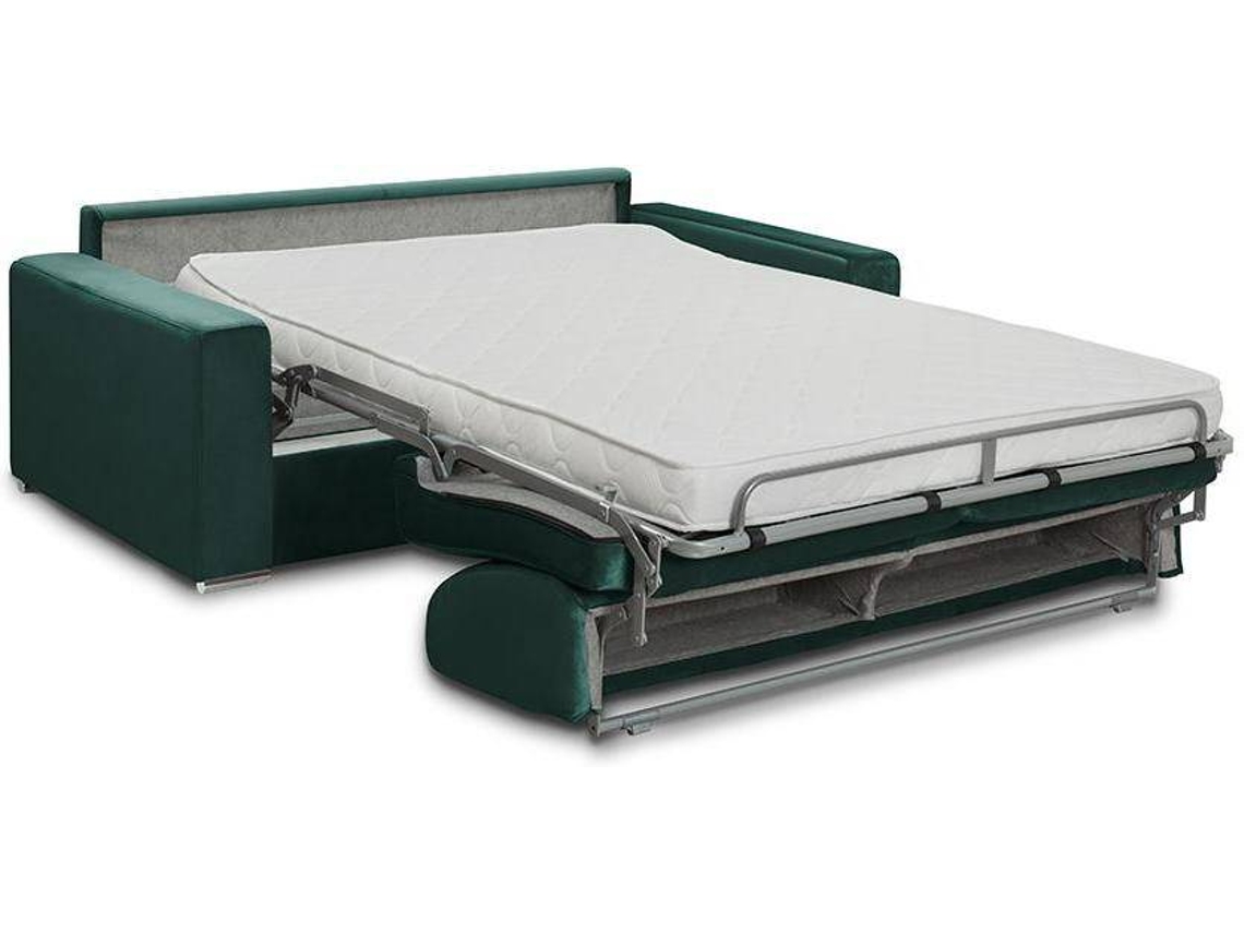 Sofá Cama Calife VENTE-UNIQUE (Verde Pinho - Tecido e Veludo - 150x94x85 cm/Dimensões da cama: 120 – 139 cm)