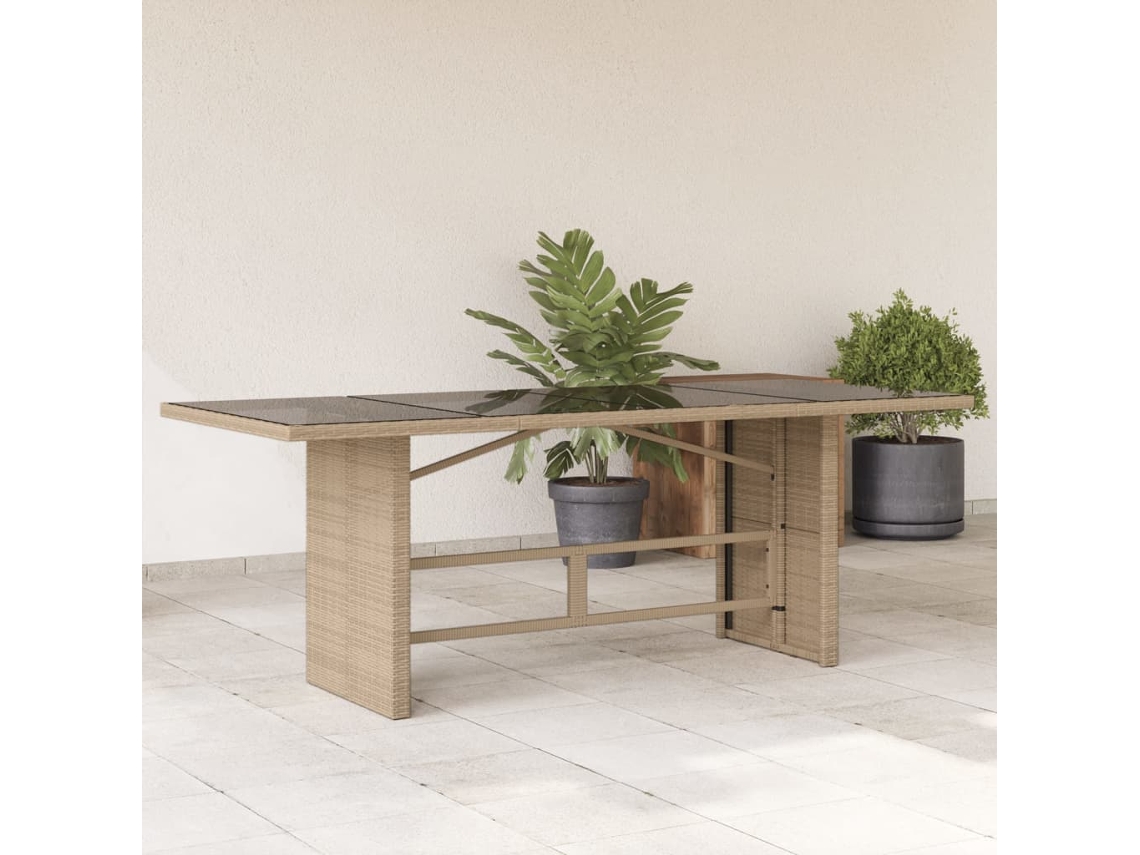 Mesa de jardim VIDAXL Bege Rattan / Vime (190x80x75 cm)