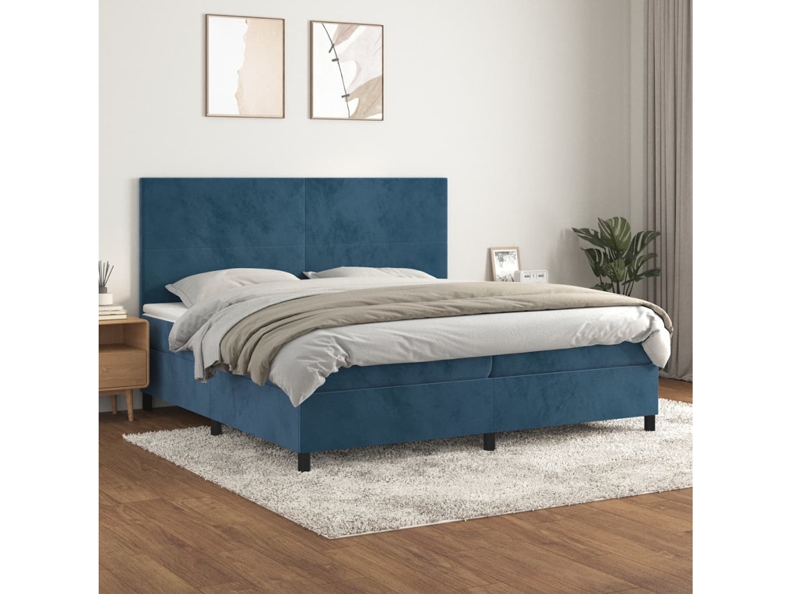 vidaXL Cama com molas/colchão 200x200 cm veludo azul-escuro