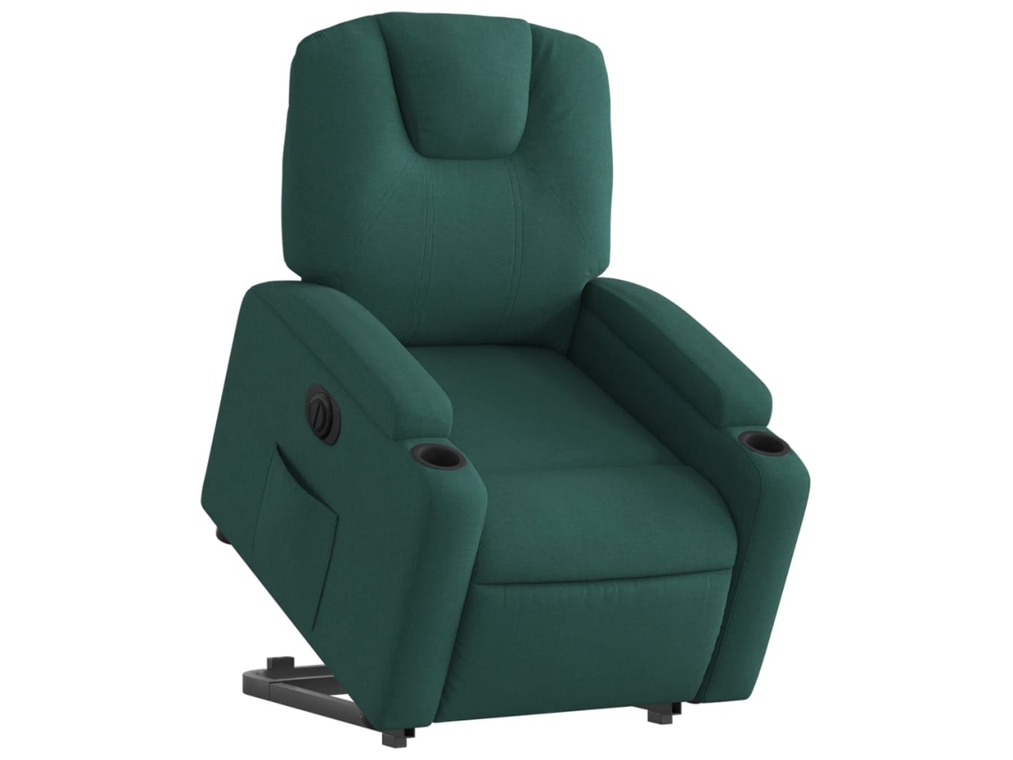 Poltrona reclinável elevatória elétrica tecido verde-escuro