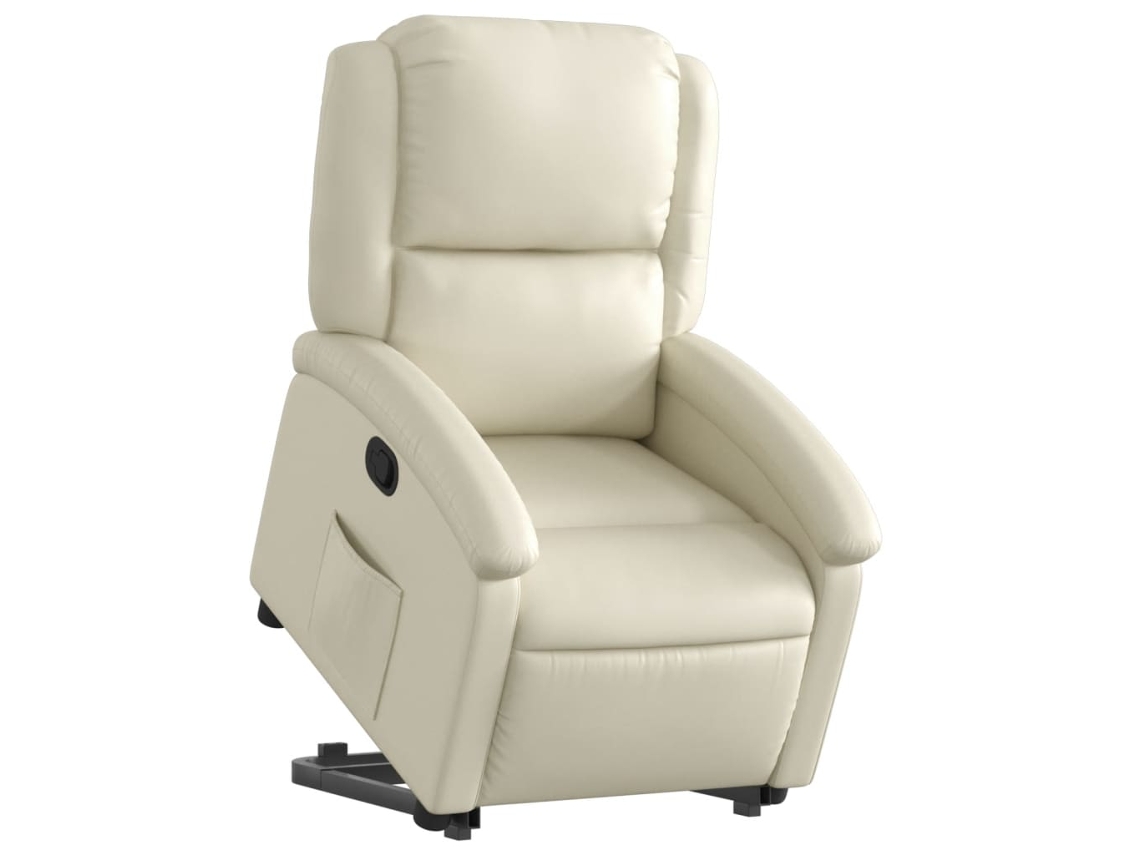 Poltrona reclinável elevatória couro artificial cor creme