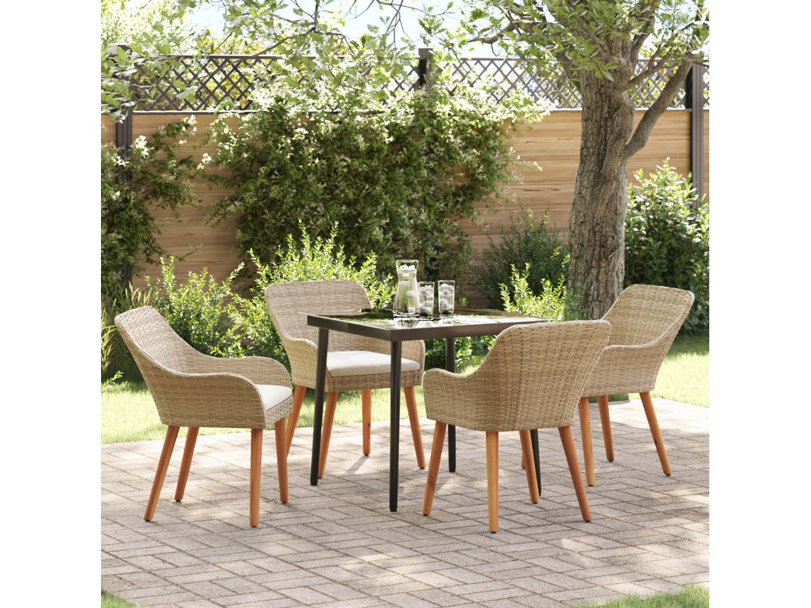 Conjunto 5 De Jantar De Jardim Vidaxl Beige Em Rattan Poliéster