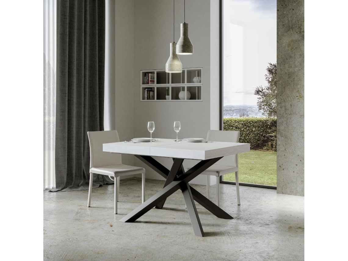 Mesa de Jantar Extensível 90X130/234 Cm Volantis Premium Cinza Branca Quadro Antracite ITAMOBY