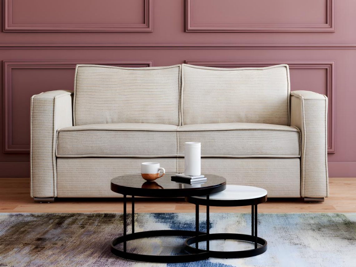 Sofá Cama 4 Lugares com Abertura Italiana em Veludo Bege Colchão 160 Cm Espessura 18 Cm Loreto VENTE-UNIQUE