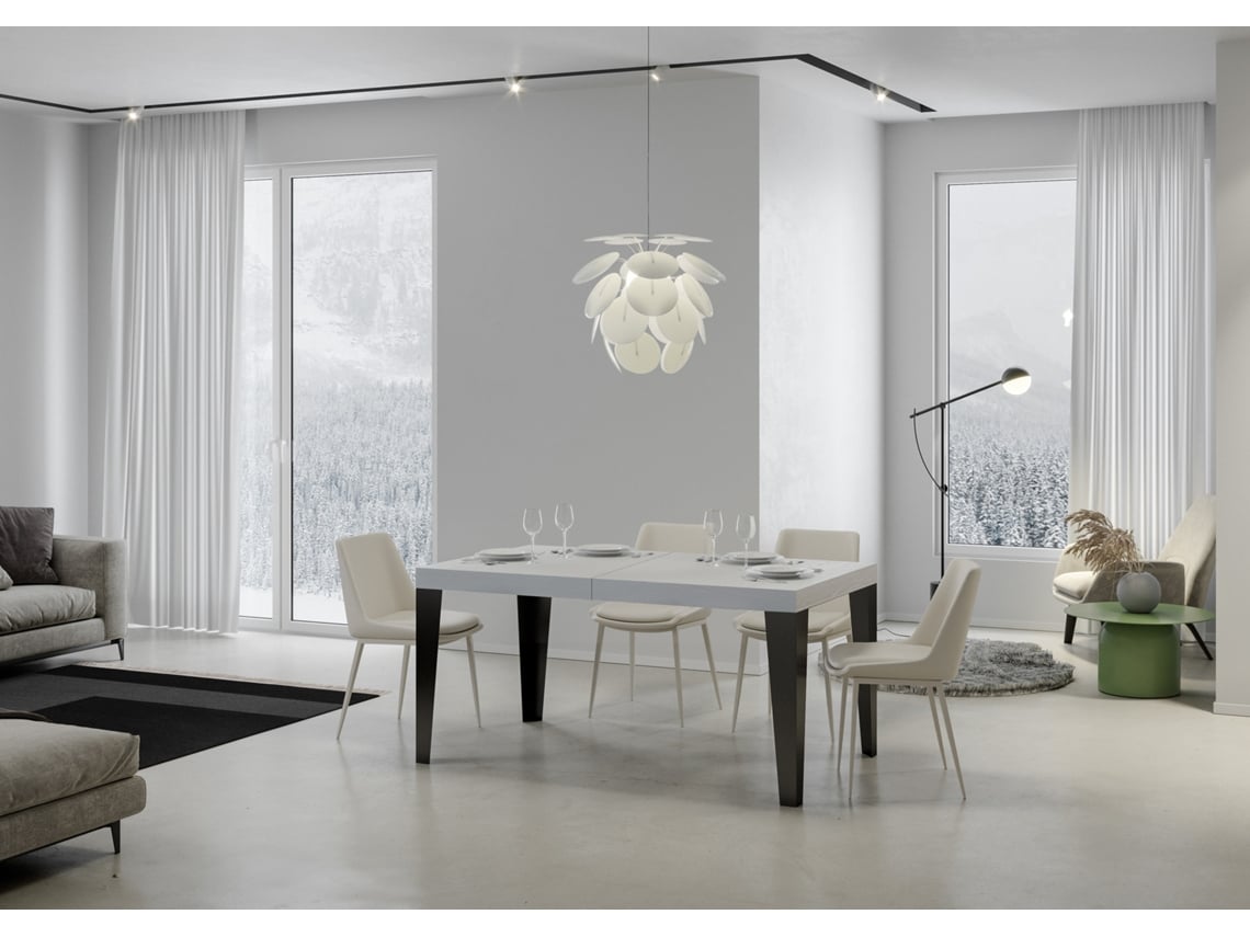Mesa de Jantar Extensível 90X180/284 Cm Flame Premium Cinza Branca Quadro Antracite ITAMOBY
