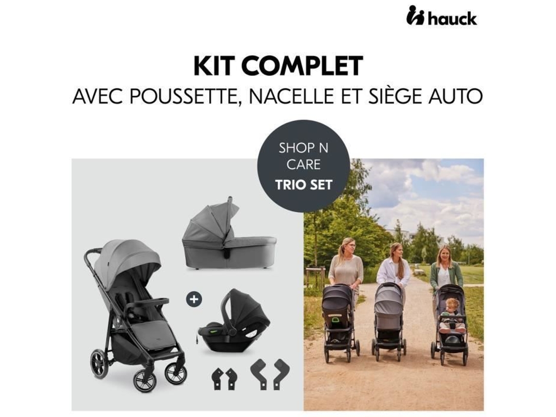 Hauk - Shop N Care Trio - Conjunto de viagem 3 em 1, berço, adaptadores para assento de carro, 4 rodas, cinza