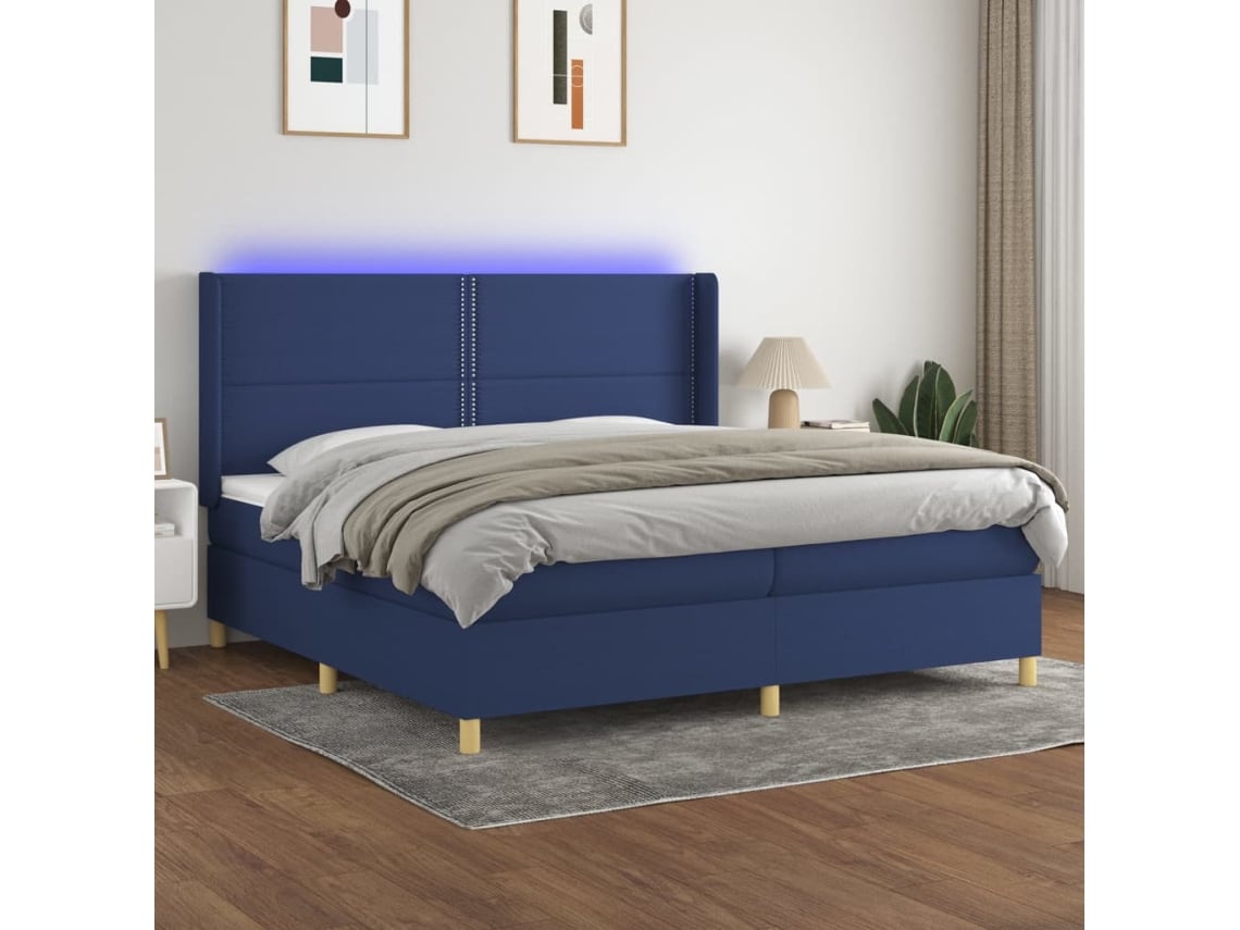 Cama Box Spring VIDAXL Colchão/LED (Azul - Tecido - 200 x 200 cm)