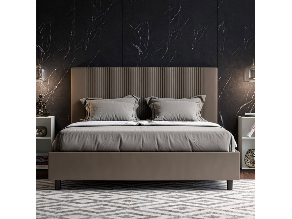 Recipiente de cama de casal 160x190 moderno imitação de couro Goya M