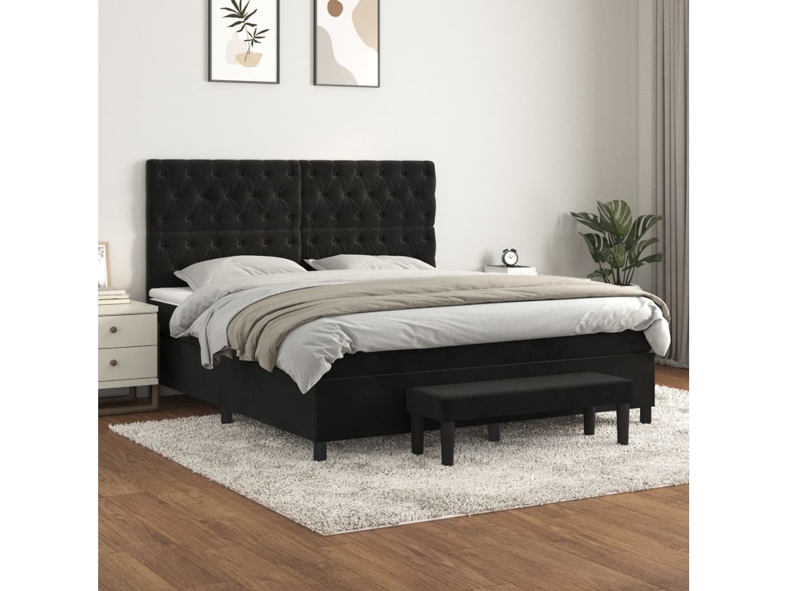Cama Box Spring VIDAXL (Preto - Veludo - 203 x 160 x 128 cm)