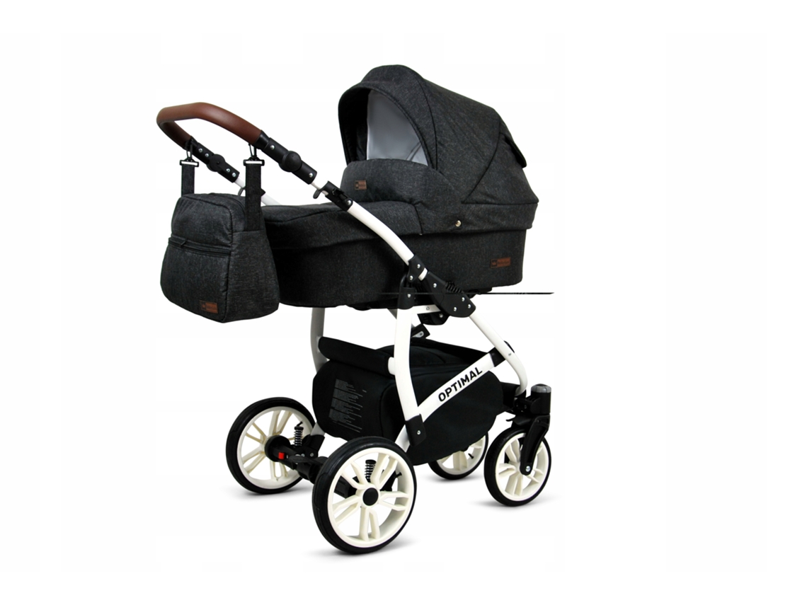 Carrinho De Bebé Multifuncional Babylux Optimal 4 Em 1 -black Flex White Frame - Ajustável E Dobrável Construção Leve Em Alumínio - Acessórios