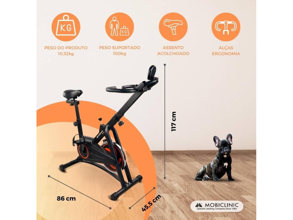 Bicicleta de Exercício Mobiclinic Volante de Inércia 10 kg Ajustável com Rodas Ecrã Lcd Peso Máximo 120 kg