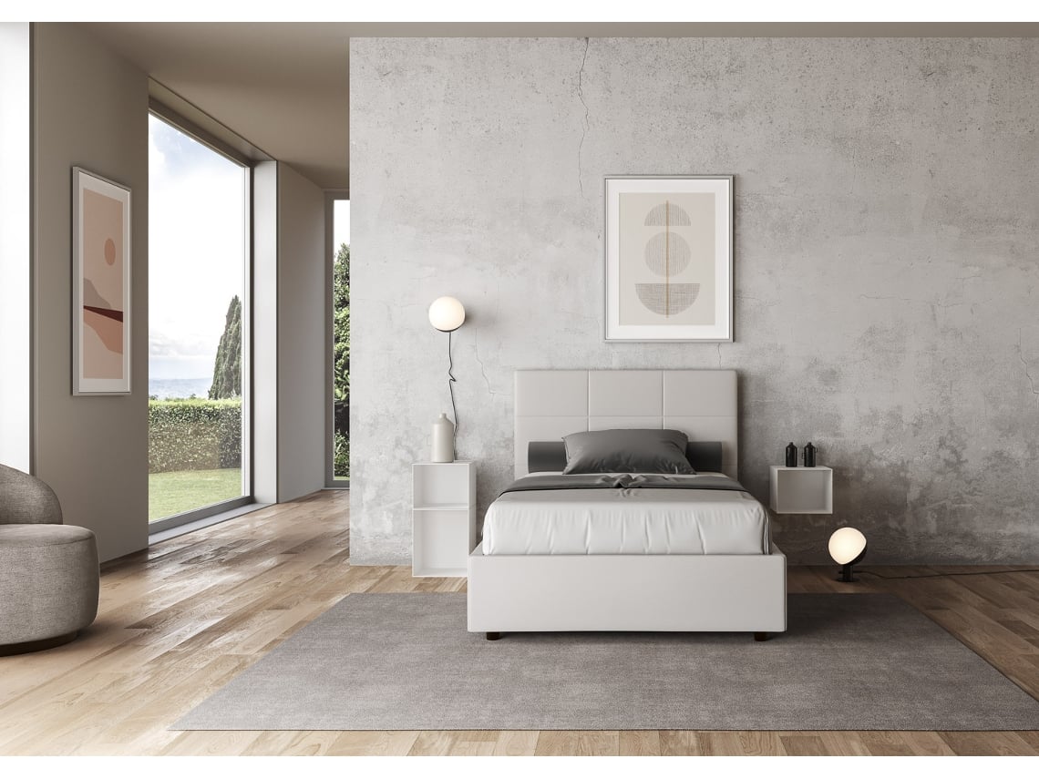 Cama de Casal Sem Estrado Estofada MikaITYHOME (140 x 210 cm - Painéis de Melamina e Couro Sintético)