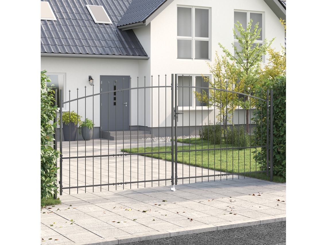 Portão De Jardim Com Topo De Lança Dobrável Cinza Aço Vidaxl Cinzento Aço Revestido A Pó (4 X 1.75 M)