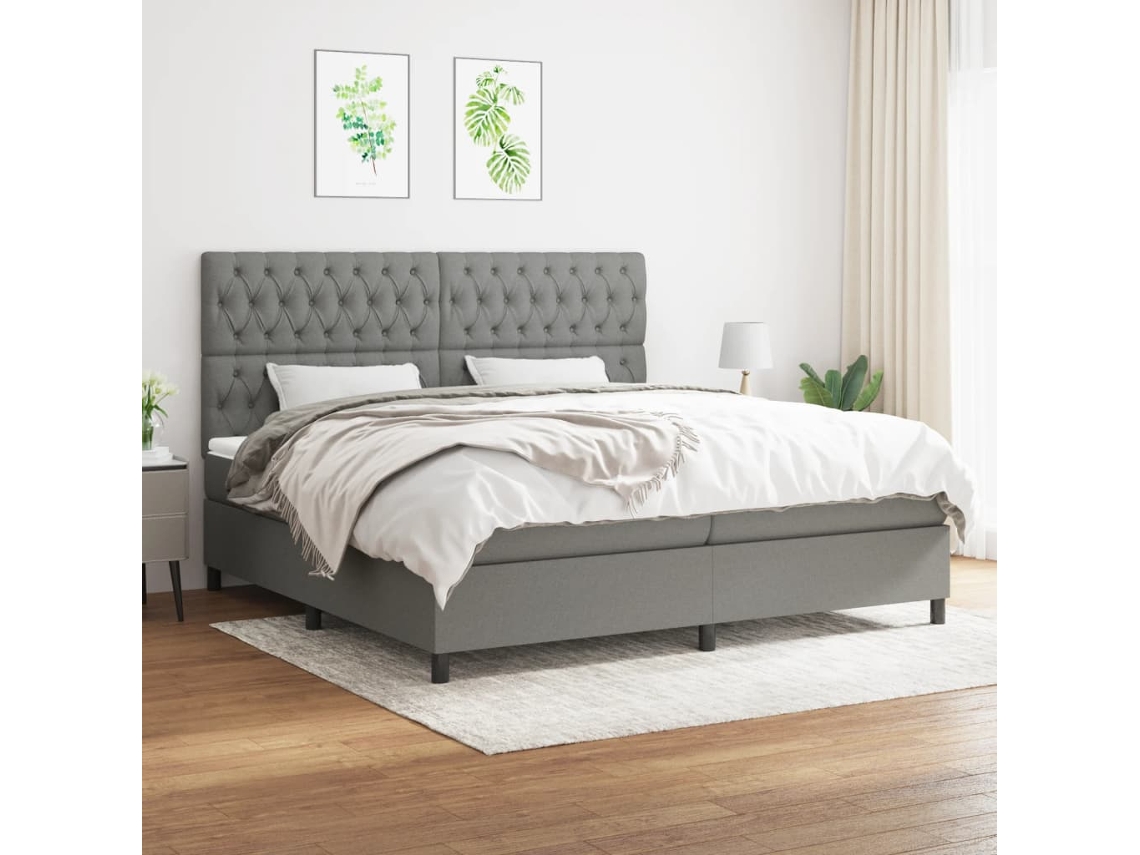 Cama box spring VIDAXL Cinzeto Tecido (200x200 cm)