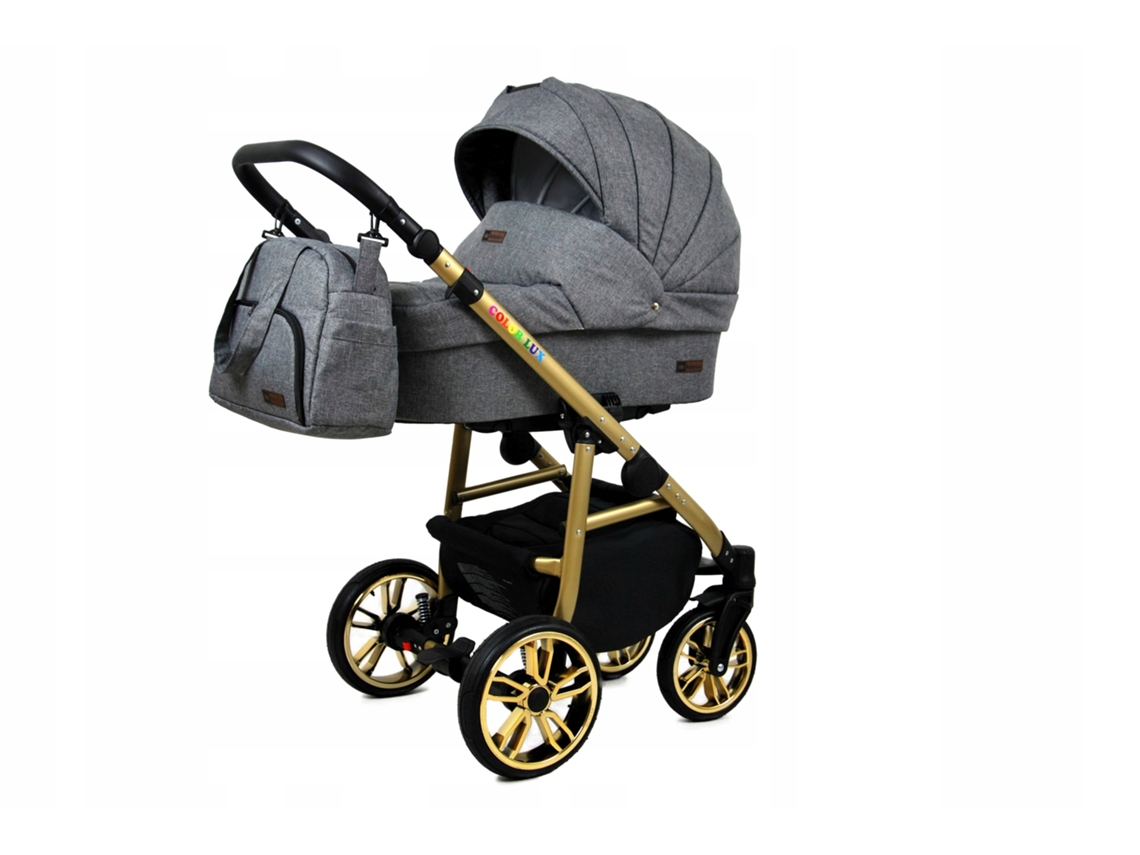 Carrinho de Bebé Multifuncional BABYLUX CLASSIC GOLD 4 Em 1 -Grey Flex GOLD FRAME - Ajustável e dobrável Construção leve em alumínio - Acessórios