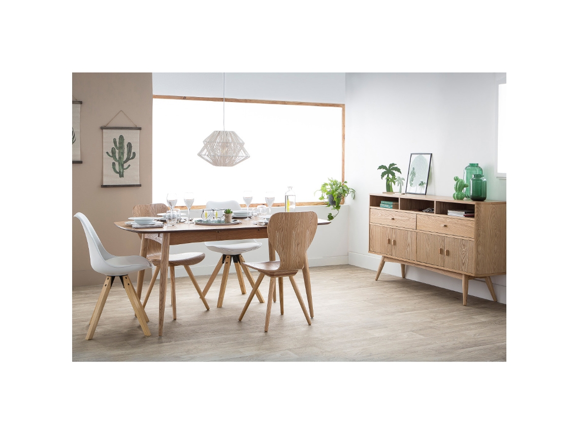Mesa de jantar extensível em freixo natural L130-160 NORDECO MILIBOO