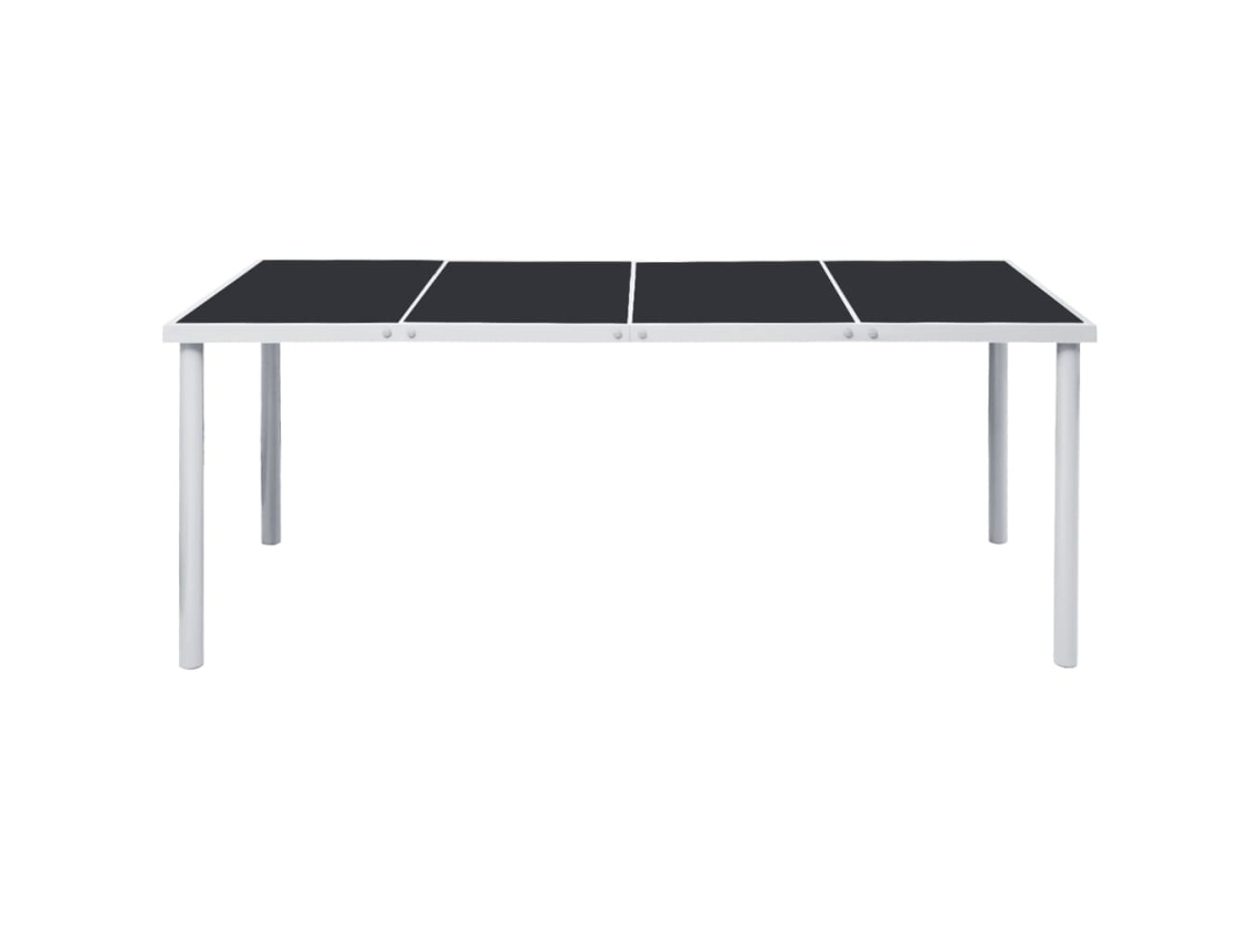 Mesa De Jardim 190x90x74cm Tampo De Vidro Aço Preto Cinzento