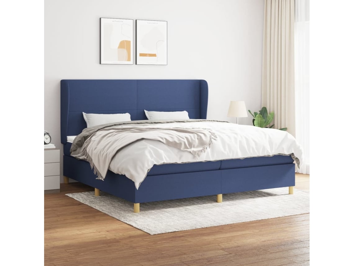 vidaXL Cama com molas/colchão 200x200 cm tecido azul