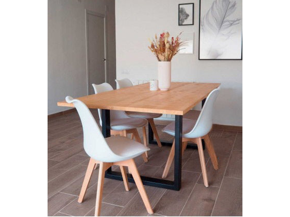 Conjunto Mesa de Jantar Ou Cozinha em Madeira Maciça 160Cm 4 Cadeiras Nórdicas Branco SALDOSYSTOCKS