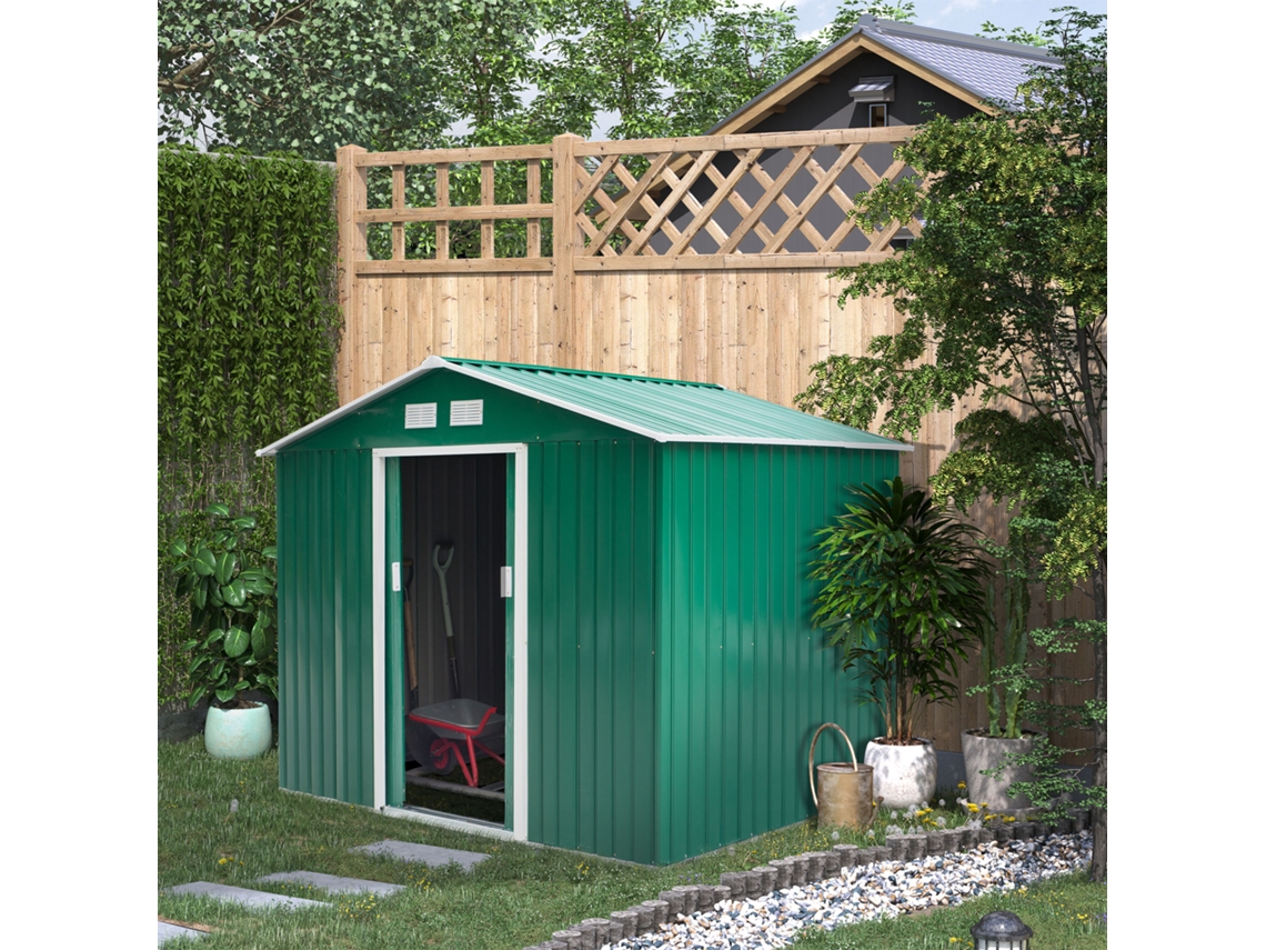 Abrigo de Armazenamento Aço e PP cor Verde 277x195x192 cm OUTSUNNY