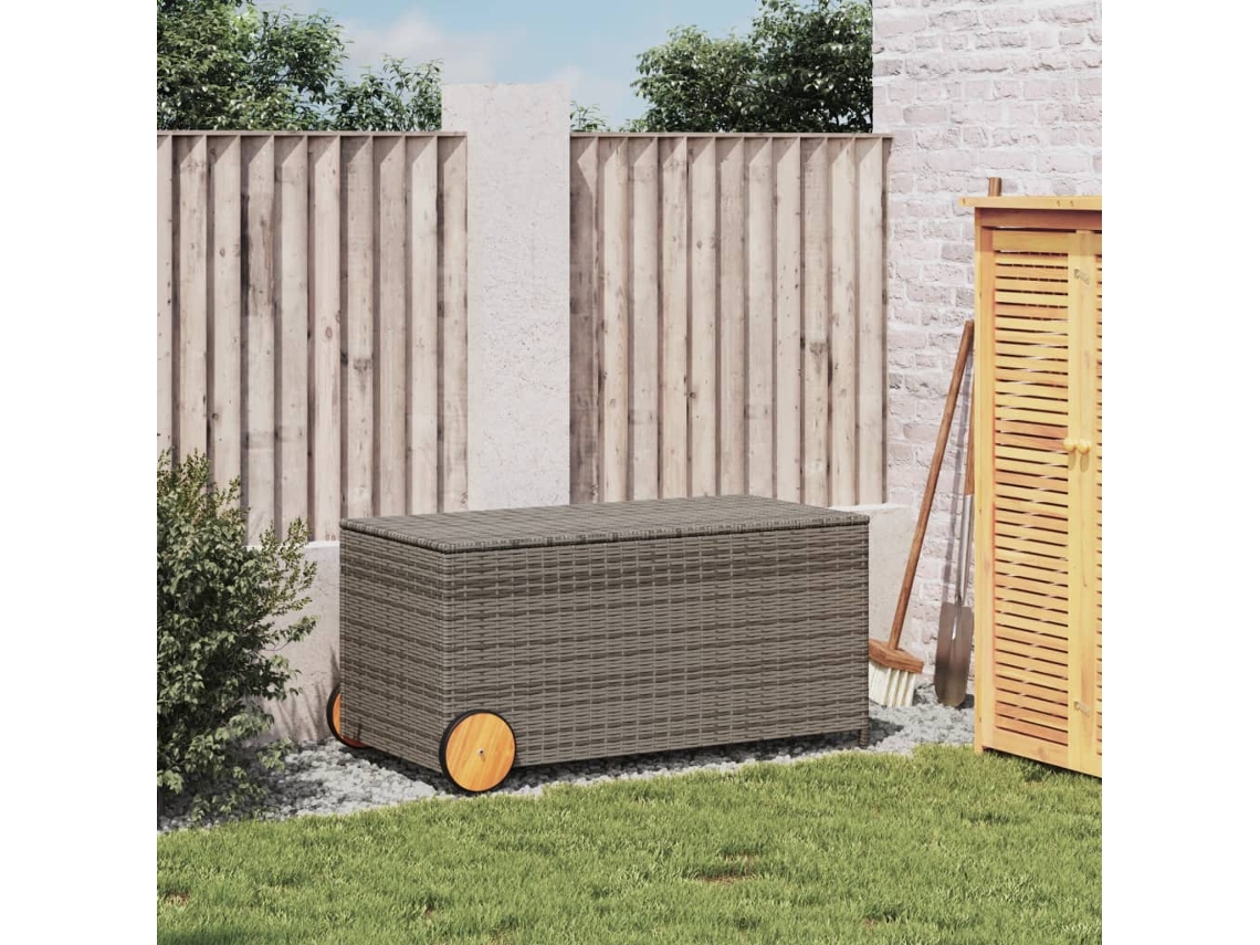 Caixa de Arrumação para Jardim com Rodas 190L Vime Pe Cinzento PANGSHIYUAN