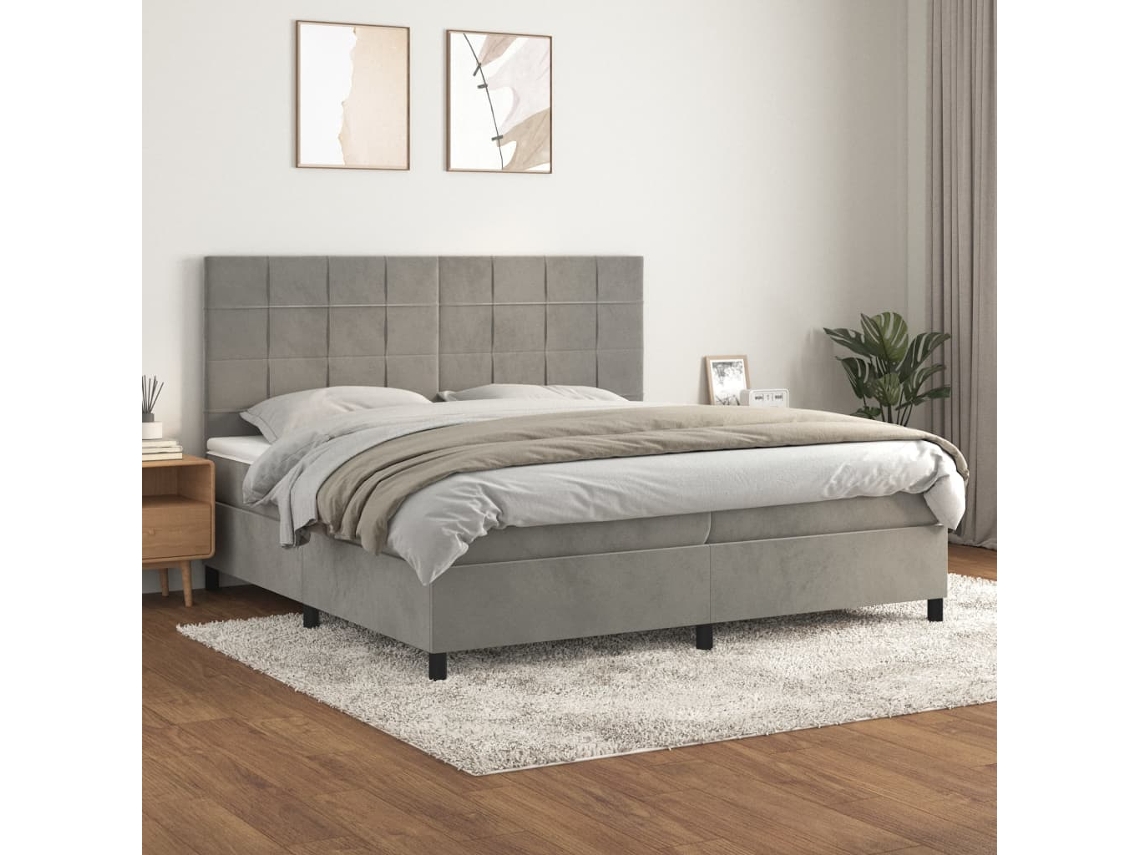 Cama Box Spring VIDAXL (Cinzento - Veludo - 203 x 200 x 128 cm)