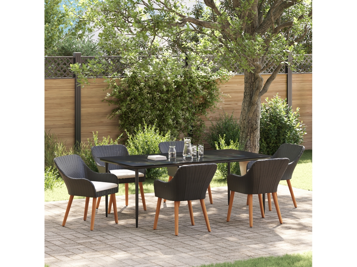 Conjunto 7 De Jantar De Jardim Vidaxl Preto Polyrattan