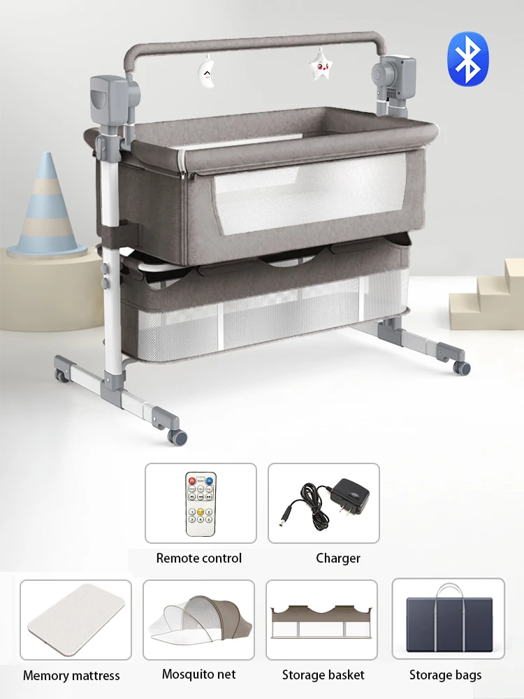 Berço, Altura Ajustável, Design Estiloso, Bjj-601-cinza_claro