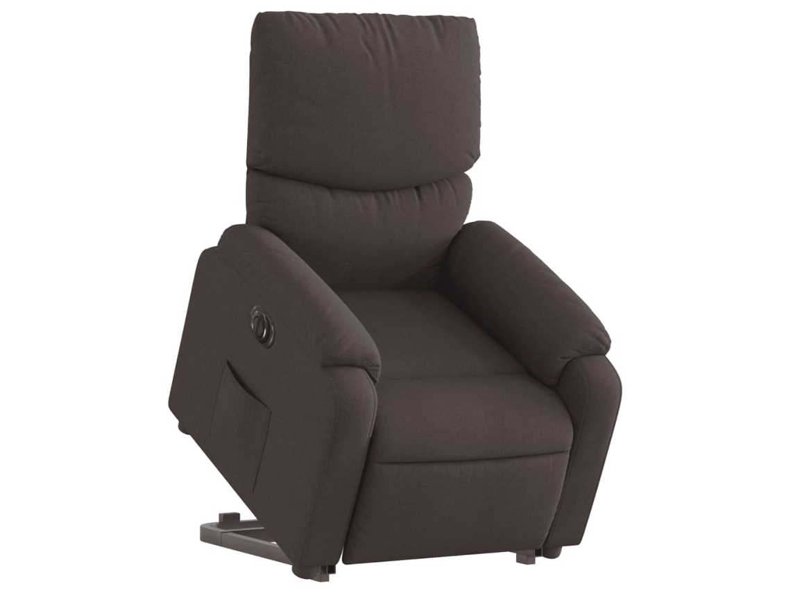 Poltrona reclinável elevatória elétrica tecido castanho-escuro
