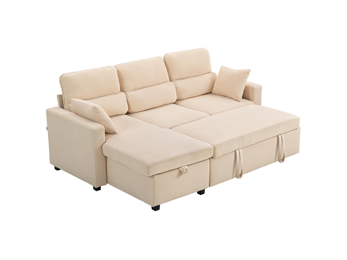 Sofá Cama Ajustável Em Formato De L Com Função De Cama, Espaço De Armazenamento, Almofadas, Para Sala De Estar, Quarto De Hóspedes, Bege Btforus