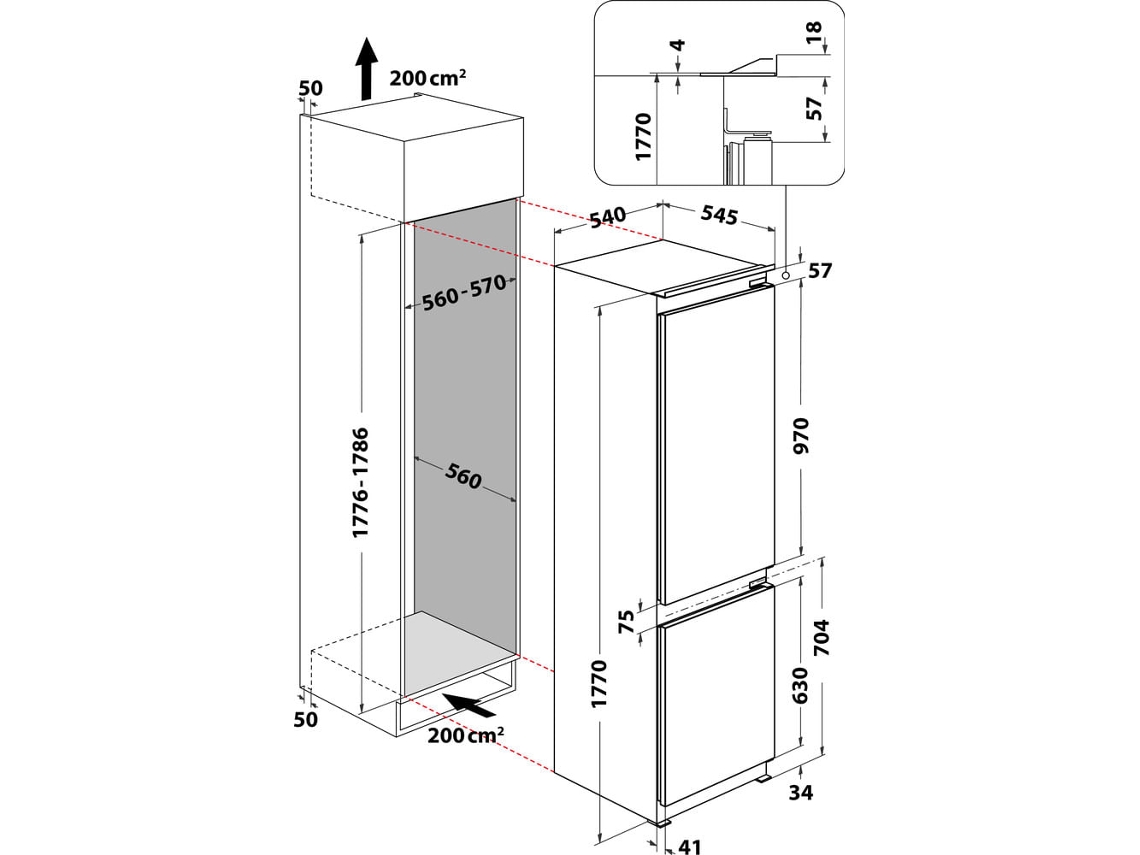 WHC18D021A1 SF FR refrigerador e freezer embutido 268 L classe E branco Whirlpool