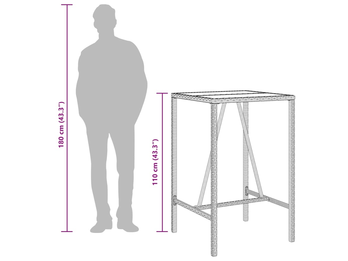 Mesa de Bar para Exterior 70X70X110 Cm Vime Pe Cinzento PANGSHIYUAN