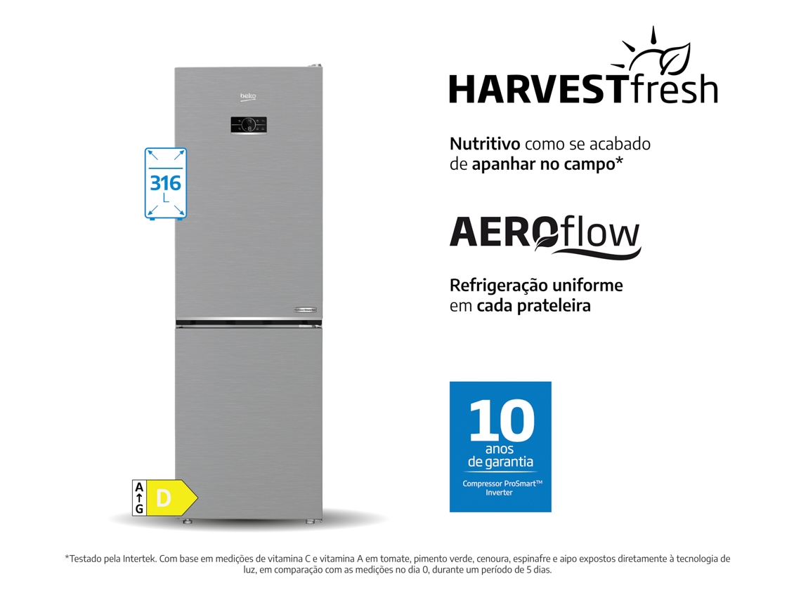 Frigorífico Combinado BEKO Harvestfresh B5RCNE365LXB (No Frost - 186.5 cm - 316 L - Inox)