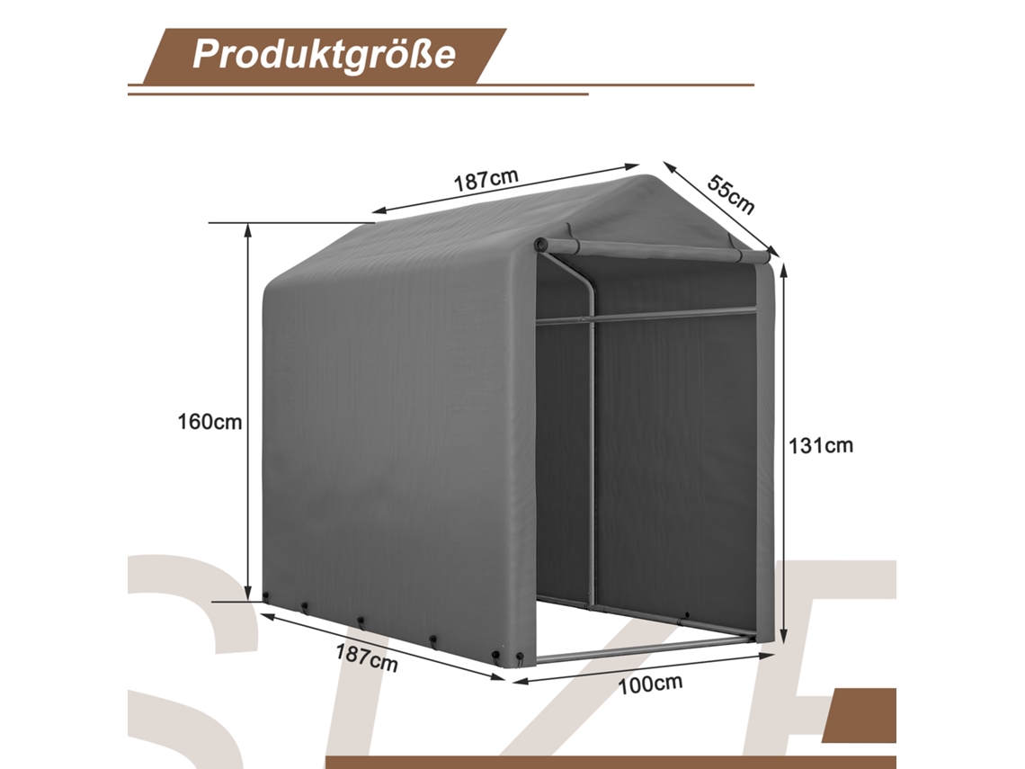 Galpão Para Ferramentas De Garagem Para Bicicletas 187x100x160 Cm, Galpão De Jardim, Garagem, Tenda De Armazenamento, Cinza Escuro Hvorstur