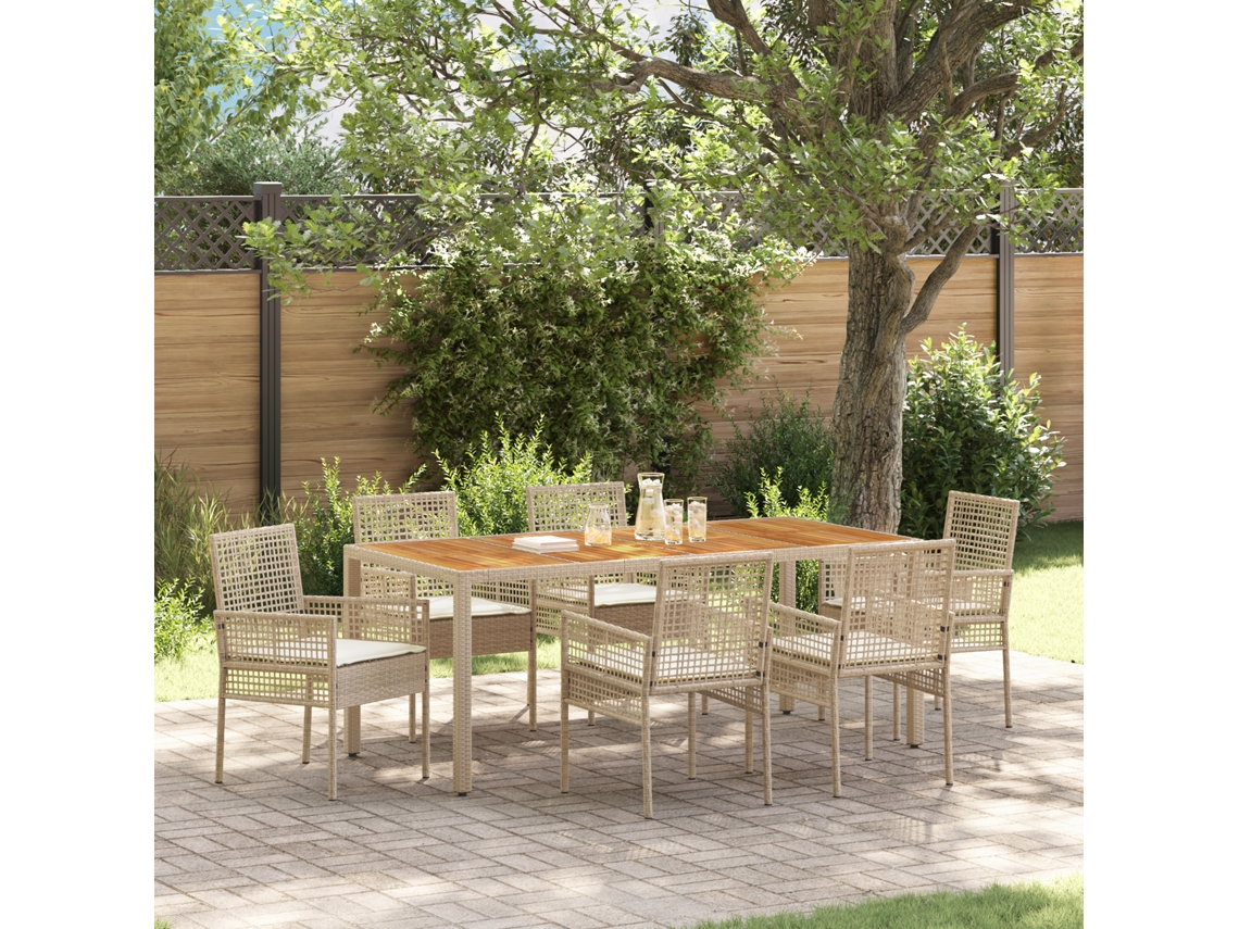 Conjunto 7 De Jantar  De Vidaxl Com Almofadas Bege Em Rattan