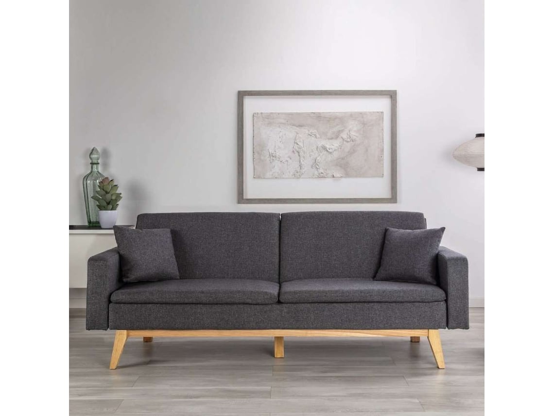 Sofá-Cama 3 Lugares NALUI Reine (206 x 74 x 83 cm - Cinzento Carvão)
