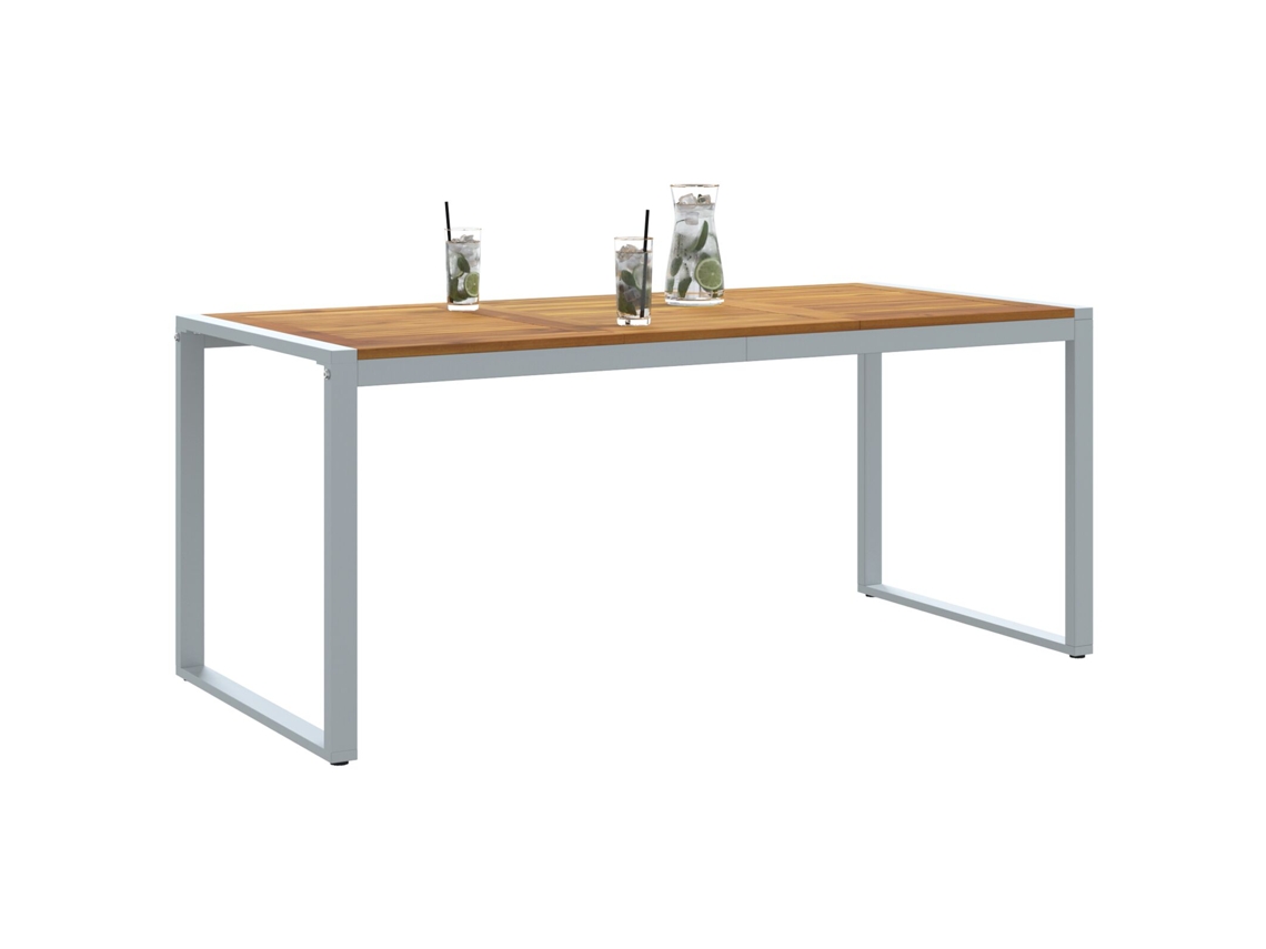 Mesa De Jantar Externa Cinza 180x90x75 Cm Aço E Madeira Sólida Acácia Lovely Home