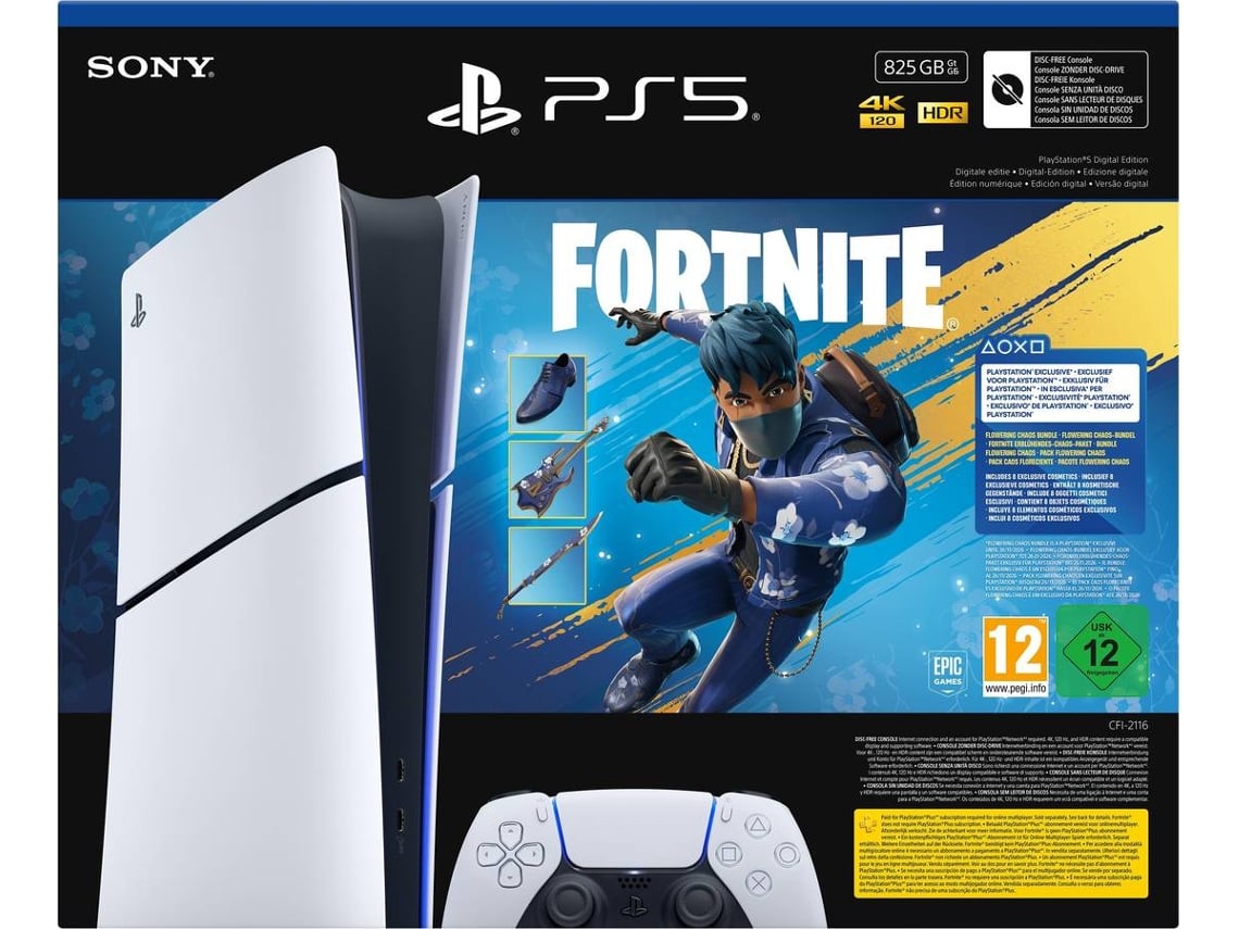 Bundle Versão Digital da PlayStation 5 (825 GB) + Fortnite Flowering Chaos