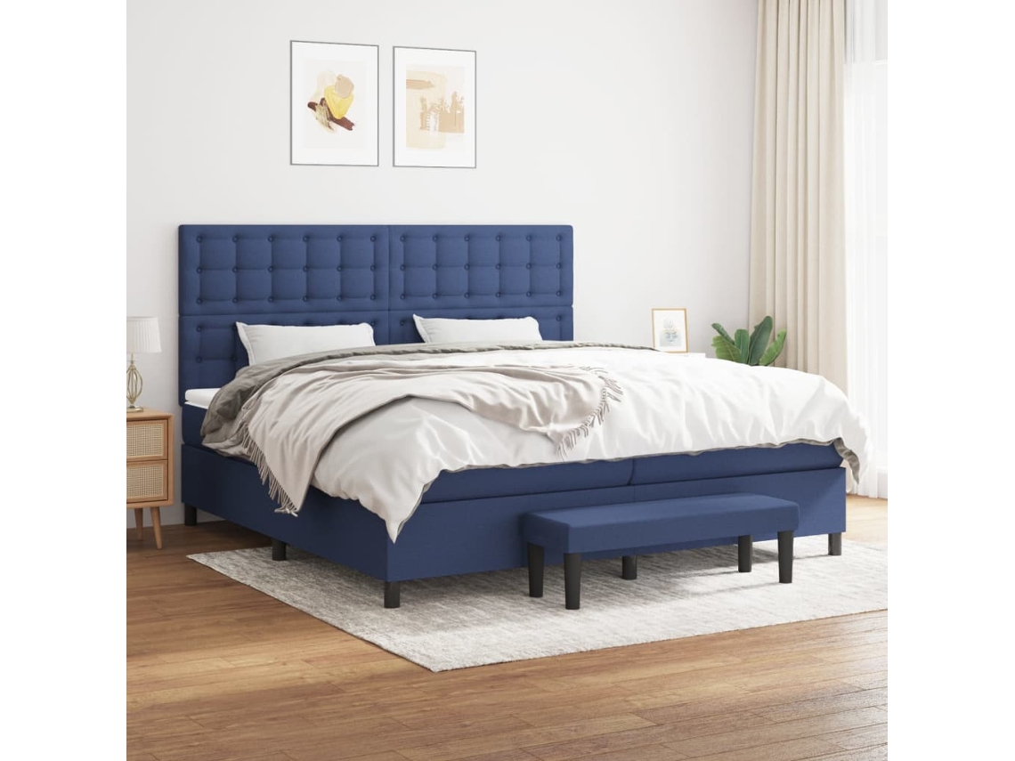 vidaXL Cama com molas/colchão 200x200 cm tecido azul