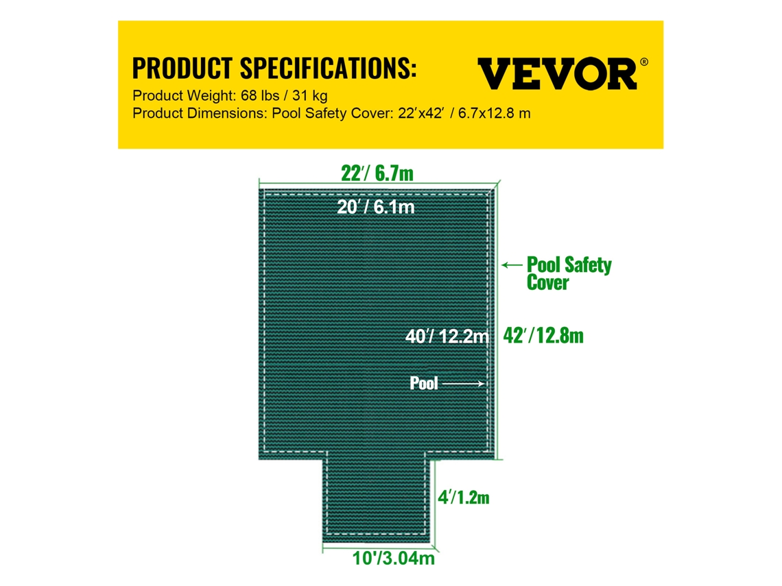 Capa Retangular de Segurança para Piscina Seção Verde de Passo 4X8 Ft Inverno Externo VEVOR