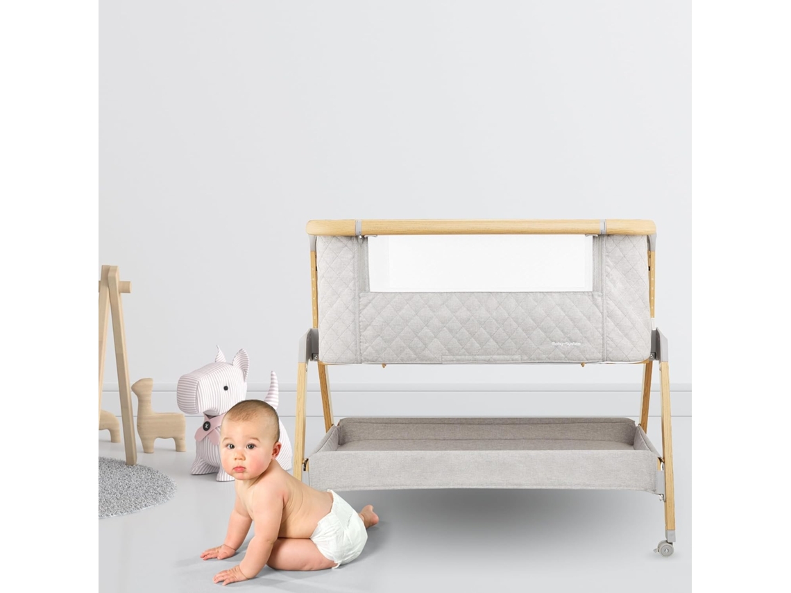 Berço Cama Guarda-Chuva Dobrável Dreemy Cama Extra Até 9 kg Ajuste de 7 Níveis Parede Lateral Amovível com 4 Rodas Prateleira MOBY SYSTEM