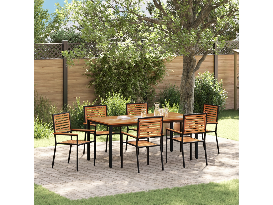 Conjunto 7 De Jantar De Jardim Vidaxl  Em Rattan Sintético Preto E Acácia