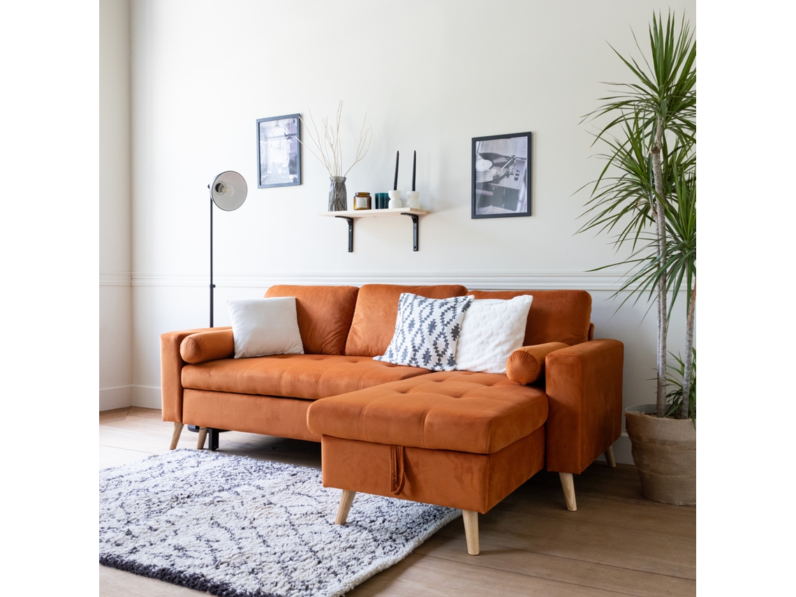 Sofá-Cama de Canto de 3 Lugares James em Veludo Terracota HAPPY GARDEN