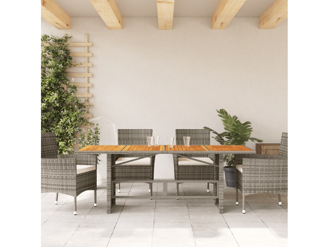 Mesa De Jardim Vime Pe Com Tampo De Acácia 190x80x75 Cm Cinza